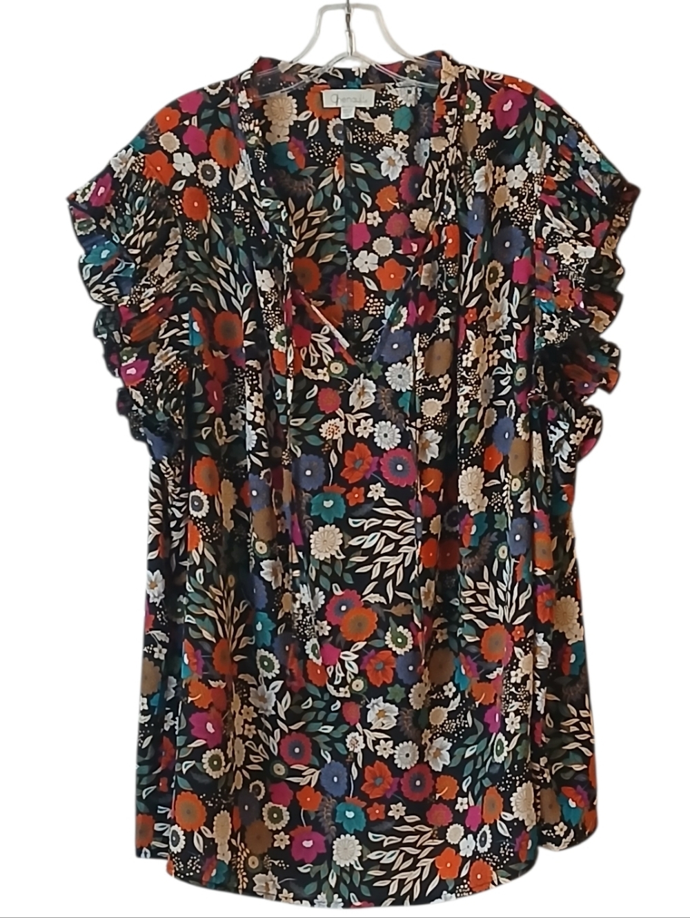 Chenault Floral V-Neck Ruffle Sleeve Top Size 3X